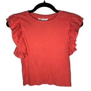 Zara - Women's Pink Ruffle Tank Top Blouse - Size Medium